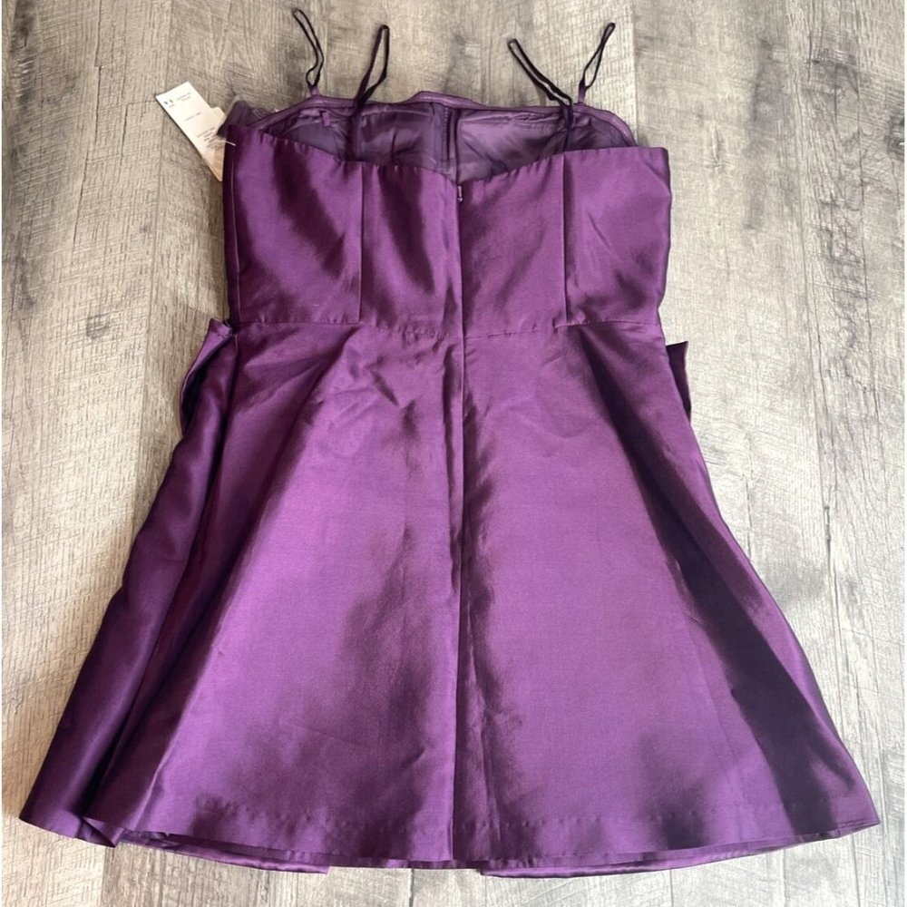 Adrianna Papell Cocktail Dress Womens 14‎ Purple Silk Sleeveless Bow Mini NEW - Picture 2 of 12
